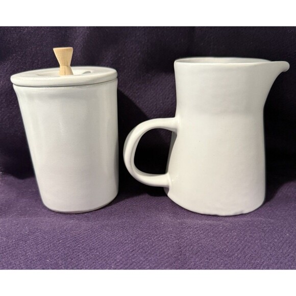 Bennington Potters Creamer and Sugar Bowl w Lid White Modernist Vermont Rare Vtg - Picture 5 of 16